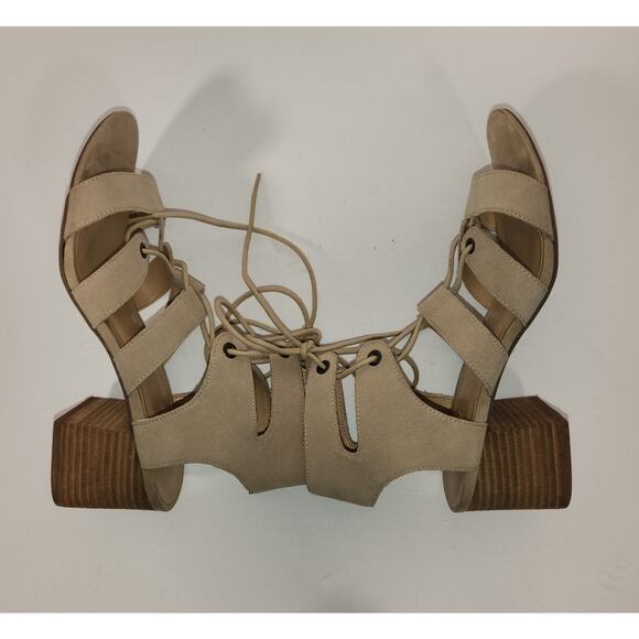 CROWN VINTAGE Domonte Sandal Women 9 Cream Suede Gladiator Chunky Heel Tie Ankle - Picture 10 of 12